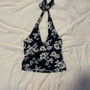 Hollister navy and white halter top